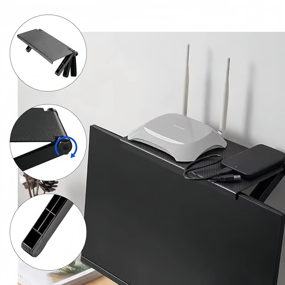 1 Stück Verstellbares Monitor-Oberegal TV-Bildschirm-Aufbewahrungsregal für Handy-Ständer Router Medienboxen Fernbedienung Spielkonsole