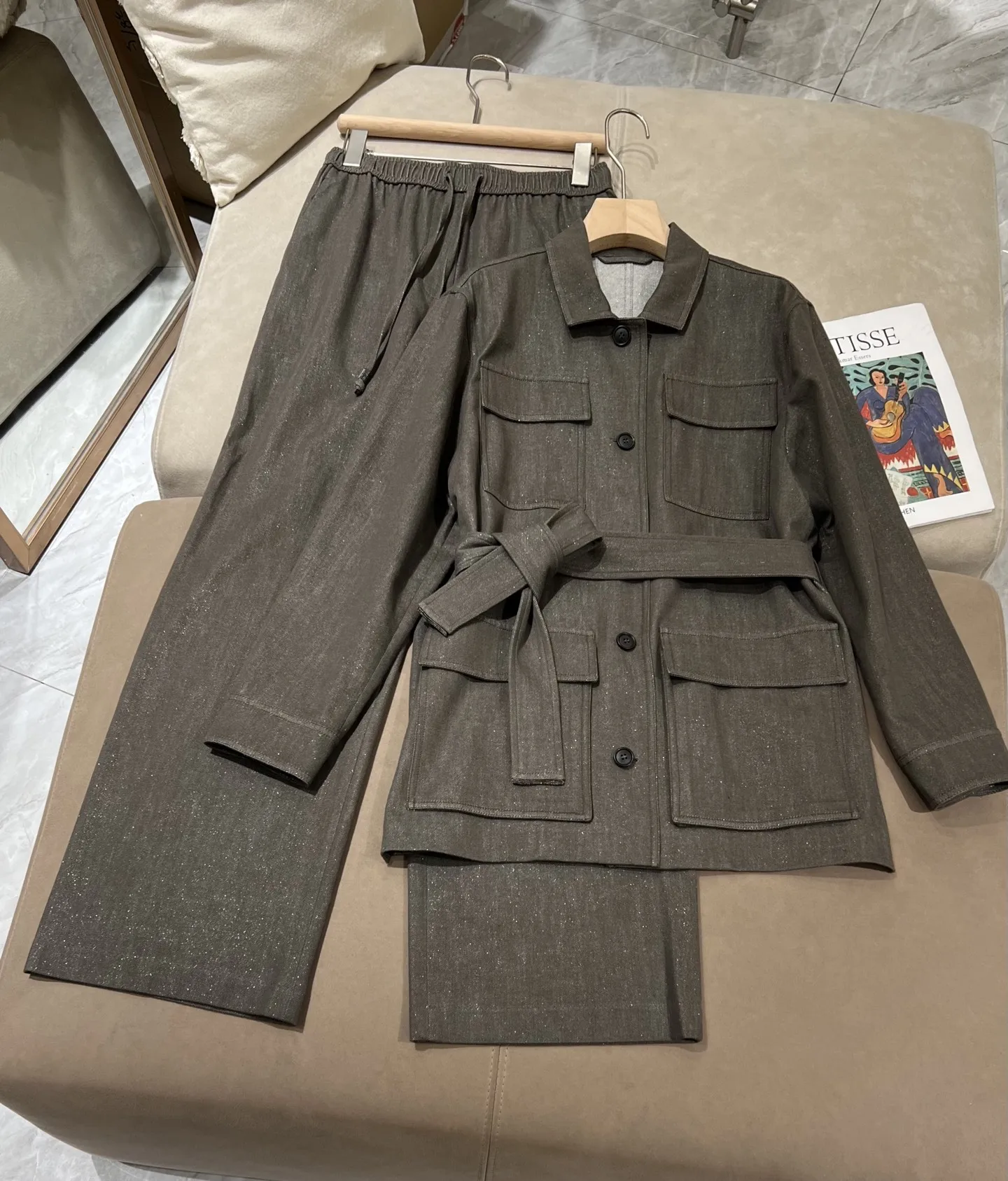 Women'S Fashion Utility Jacket - Dames Herfst Tweedelig Set: Geruite Jas