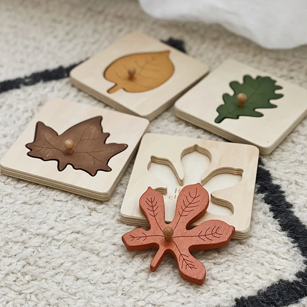 4 Pcs Leaf Puzzle Kids Educational Toy Cognitive Puzzles for Toddlers Early Learning Wood Child