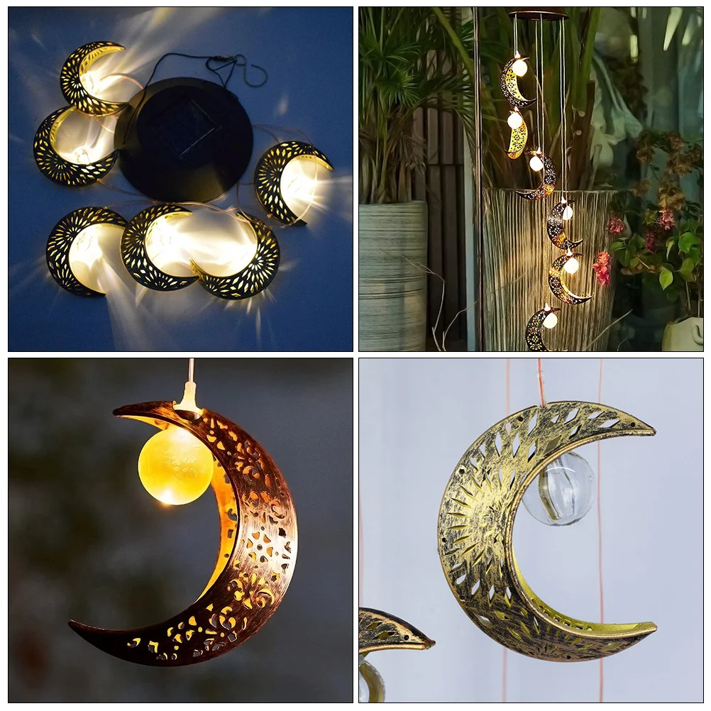 

Creative Moon Shaped Chime Light Hanging Pendant Garden Decoration Solar Powered Bell Outdoor Glow Night Durable Plastic Solar
