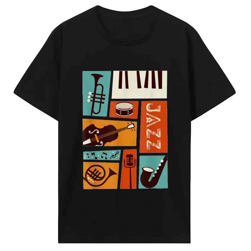 men Casual Streetwear Jazz Snare Piano Music Band T Shirt Musician Saxophone Trumpet Musical Instrument Funny Tee T-shirt Men