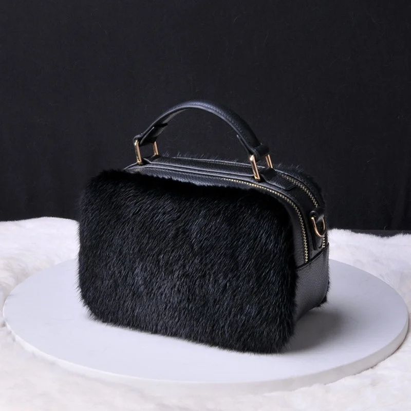 Women\'s Luxury Fur Pocket Bag High Quality Mink Fur With Cowhide Handbag Fashion Chain Can Cross Body Fur Bag