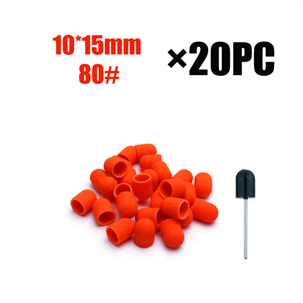 Bouchons de ponçage Orange 10x15mm, 20 pièces, bandes de ponçage électriques pour manucure et pédicure, lime, perceuse, outils et accessoires pour Nail Art