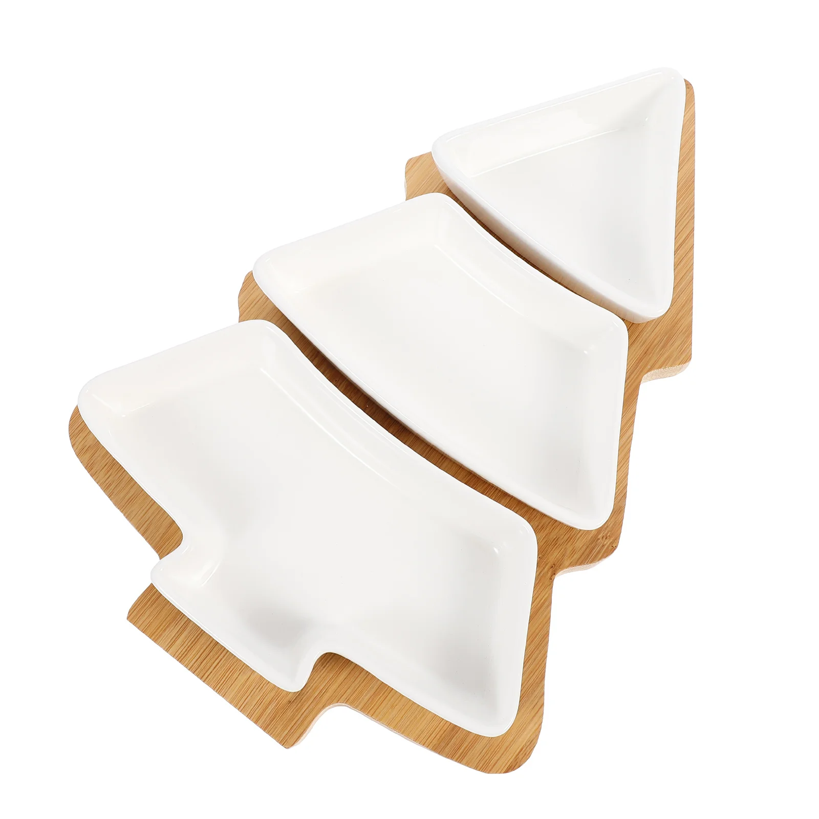 

Christmas Tree Porcelain Ceramic Dish Tray Snack Platter Cookie Plates White Bamboo Base Removable Dishwasher Safe Serving Plate