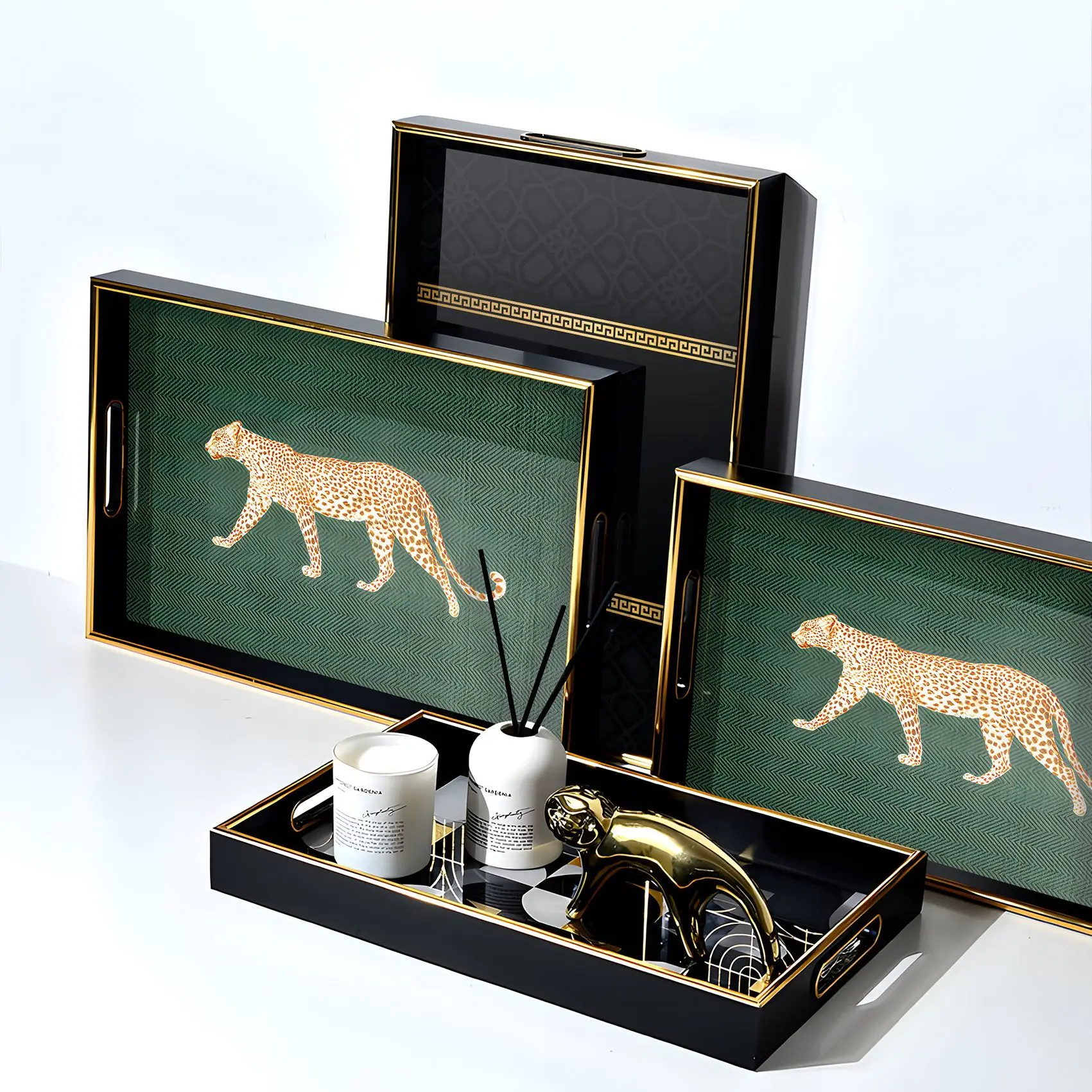 

Light Luxury Iron Leopard Acrylic Tray,romatherapy decoration tray, high-end accessory storage tray