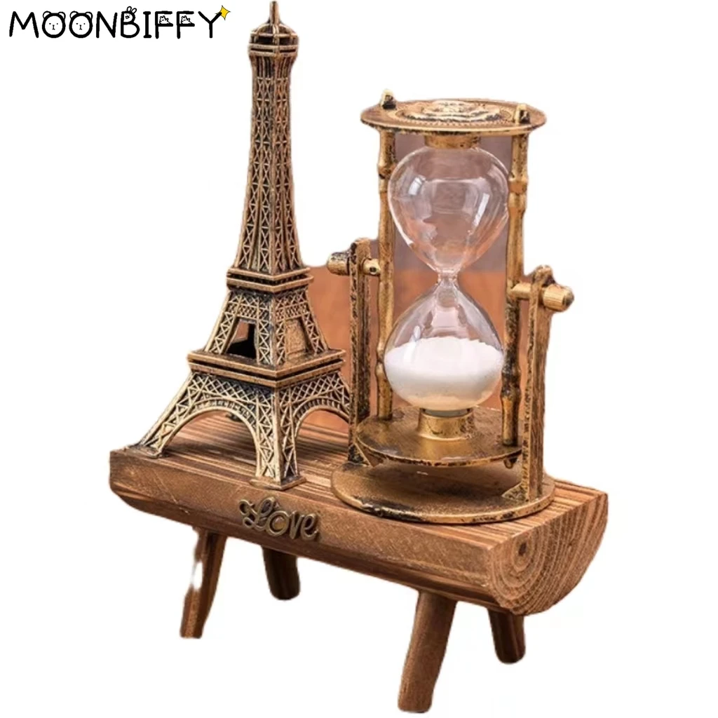 Retro torre Eiffel clessidra casa kawaii decorazione della stanza ornamento sul desktop semplice casa moderna pendolo in legno timer sabbia