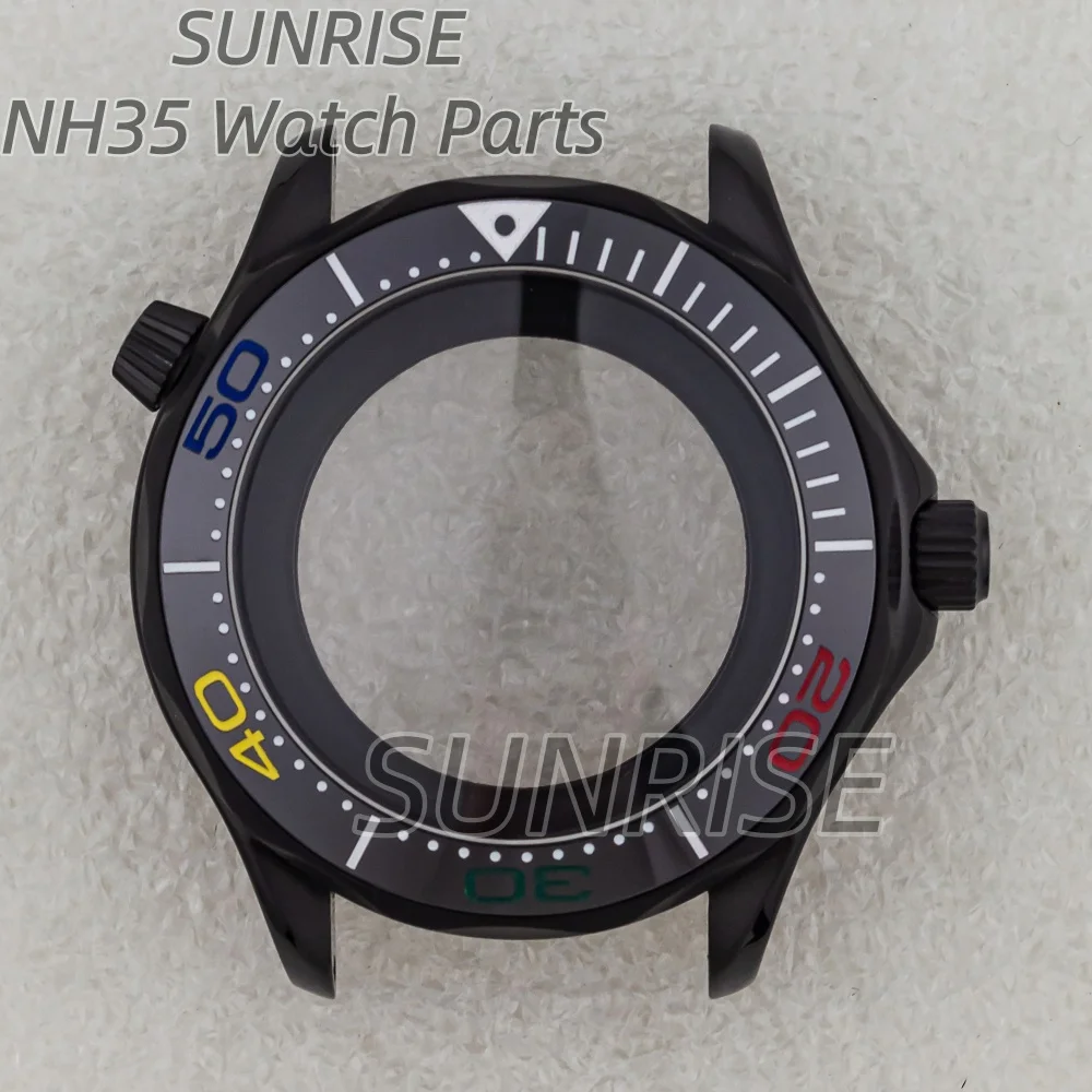 

For Seamaster 300 Black Stainless Steel Watch Case Replacement Case Fit NH35 NH36 Automatic Movement Diver Watch Case 31mm dial