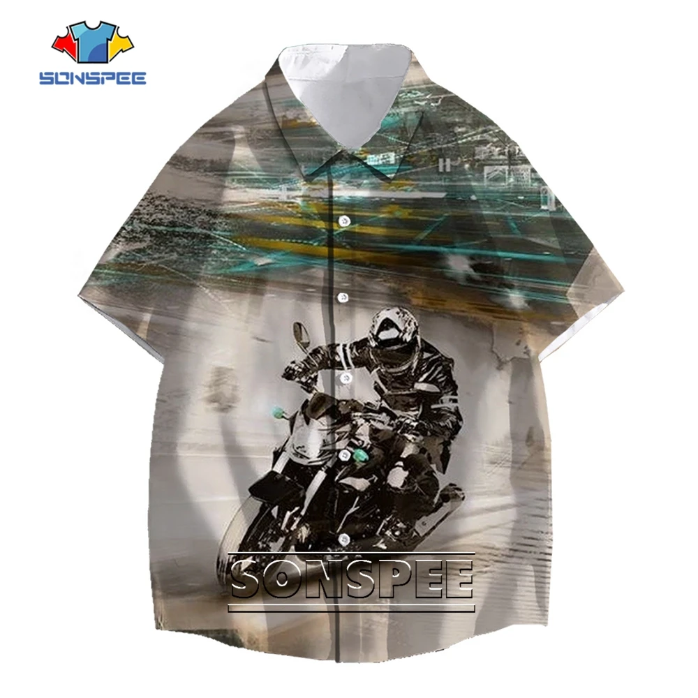 

SONSPEE Summer Cool Racing Harajuku 3D Print Shirt Men Women's Motorcycle Racing Driver Street Short Sleeve Oversize Blouse