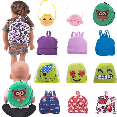 Cute Emoji Backpack Pop Animal Pattern Backpack Doll Bag For 43CM Born Baby Doll&18Inch American Doll Accessories,Girl Toy Gifts