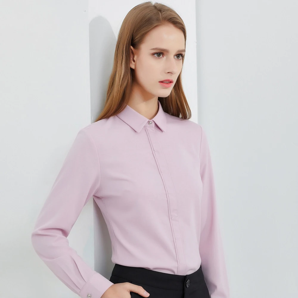 

Women's Solid Fly Front Placket Dress Shirt - Minimalist Versatile & Chic 4-Way Stretch Long Sleeve for Work to Weekend Wear