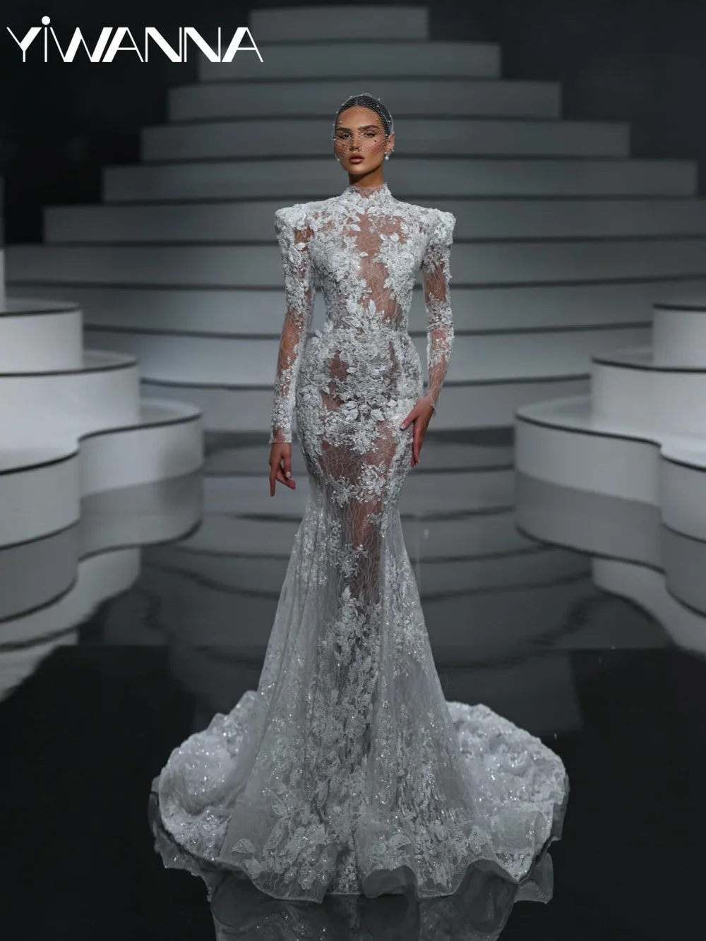 

Мечтательное блестящее кружевное свадебное платье с аппликацией, очаровательное свадебное платье русалки с открытой спиной, длинные иллюзорные платья на заказ для невесты