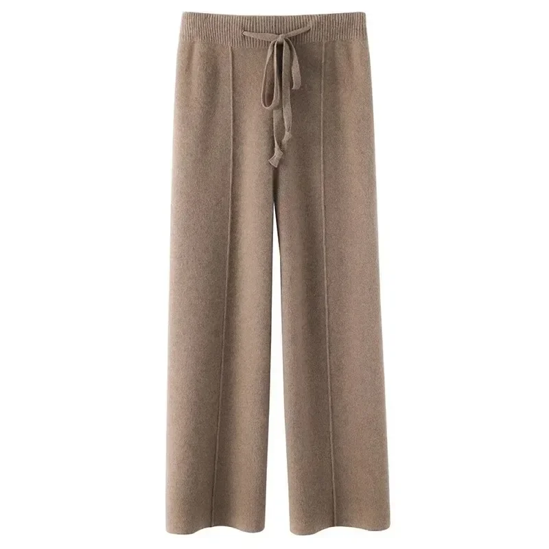 Pantaloni di lana Abbigliamento esterno autunno e inverno da donna Pantaloni a gamba larga cadenti lavorati a maglia Pantaloni morbidi bianchi Pantaloni piccoli a nuvola dritti