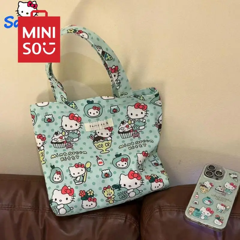 

Cartoon Sanrio Hello Kitty Canvas Bag Anime Shoulder Bags Portable Travel Tote Kawaii Large Capacity Shopping Shoulderbag Gifts