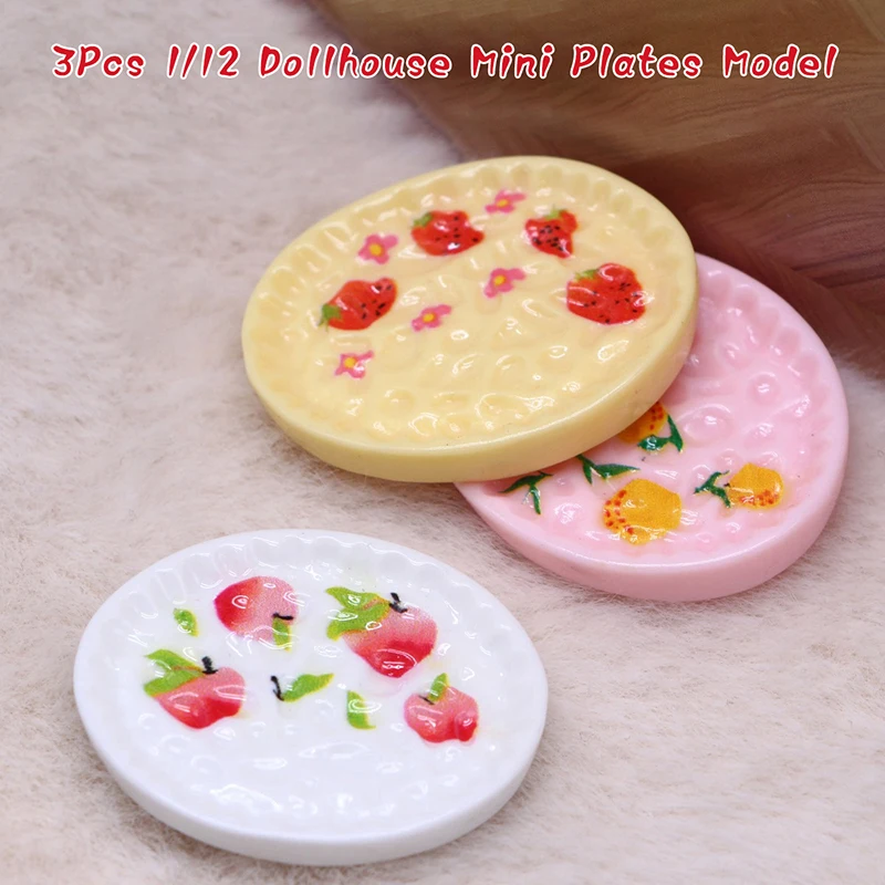 

3Pcs 1/12 Dollhouse Mini Plates Model Dollhouse Kitchen Dessert Food Plates Toys Dolls House Decoration Accessories