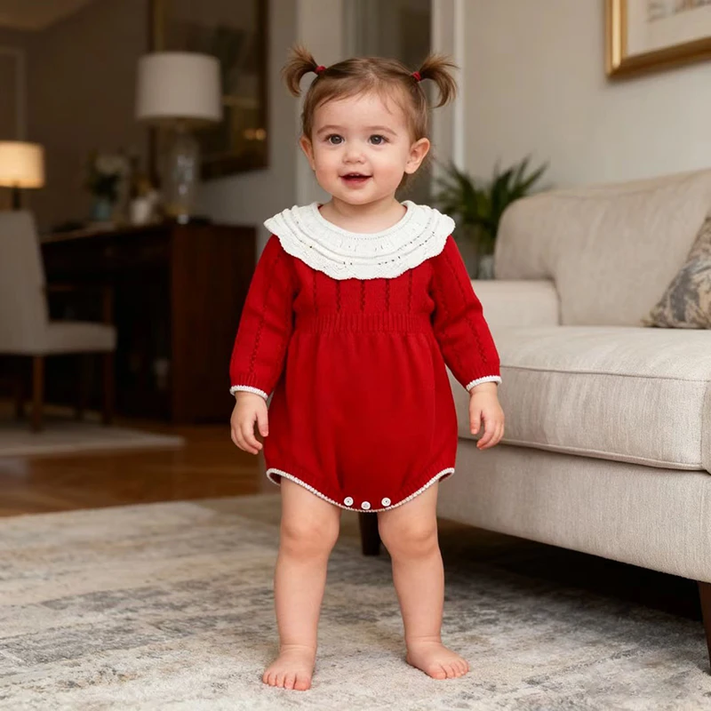 2026 ربيع جديد 0-3Y الوليد الطفل بنات متماسكة ارتداءها عيد الميلاد طويلة الأكمام متماسكة الربط الرضع طفل الفتيات محبوك بذلة #3