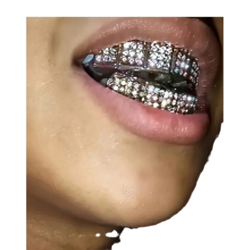 Hip Hop Gold Silver Colour Iced Out CZ Teeth Grillz Top Bottom Men Women Jewelry