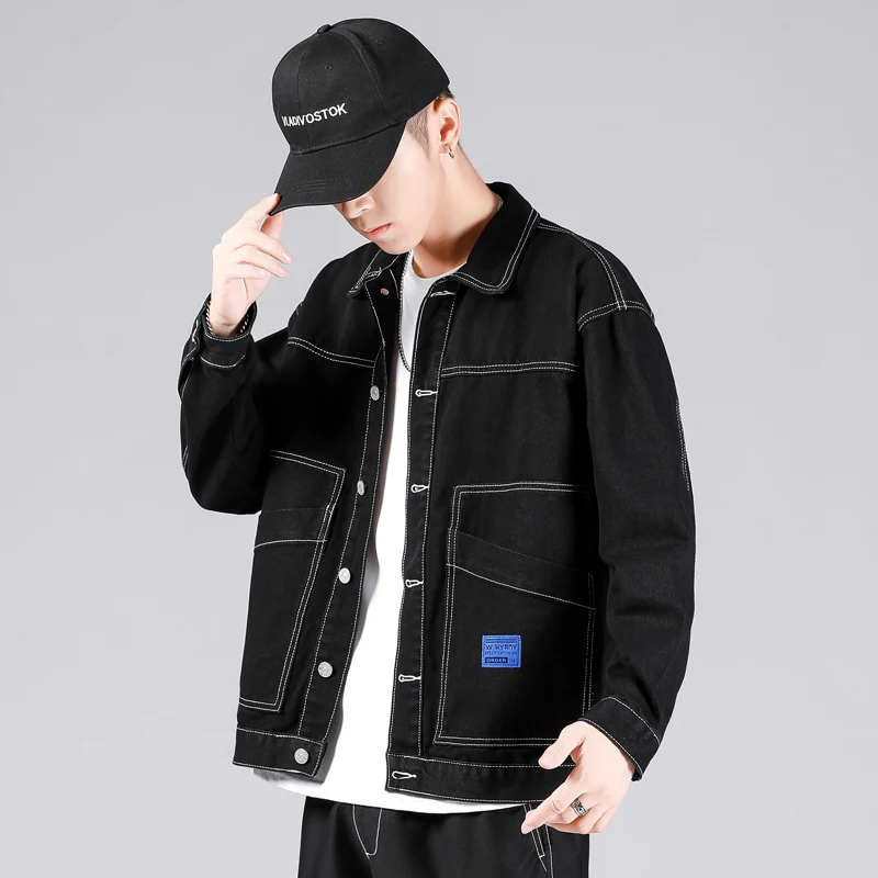 Autumn New Men's Black Denim Jacket Fashion Vintage Street Style Casual Cotton Elasticity Coat Male Brand Clothes