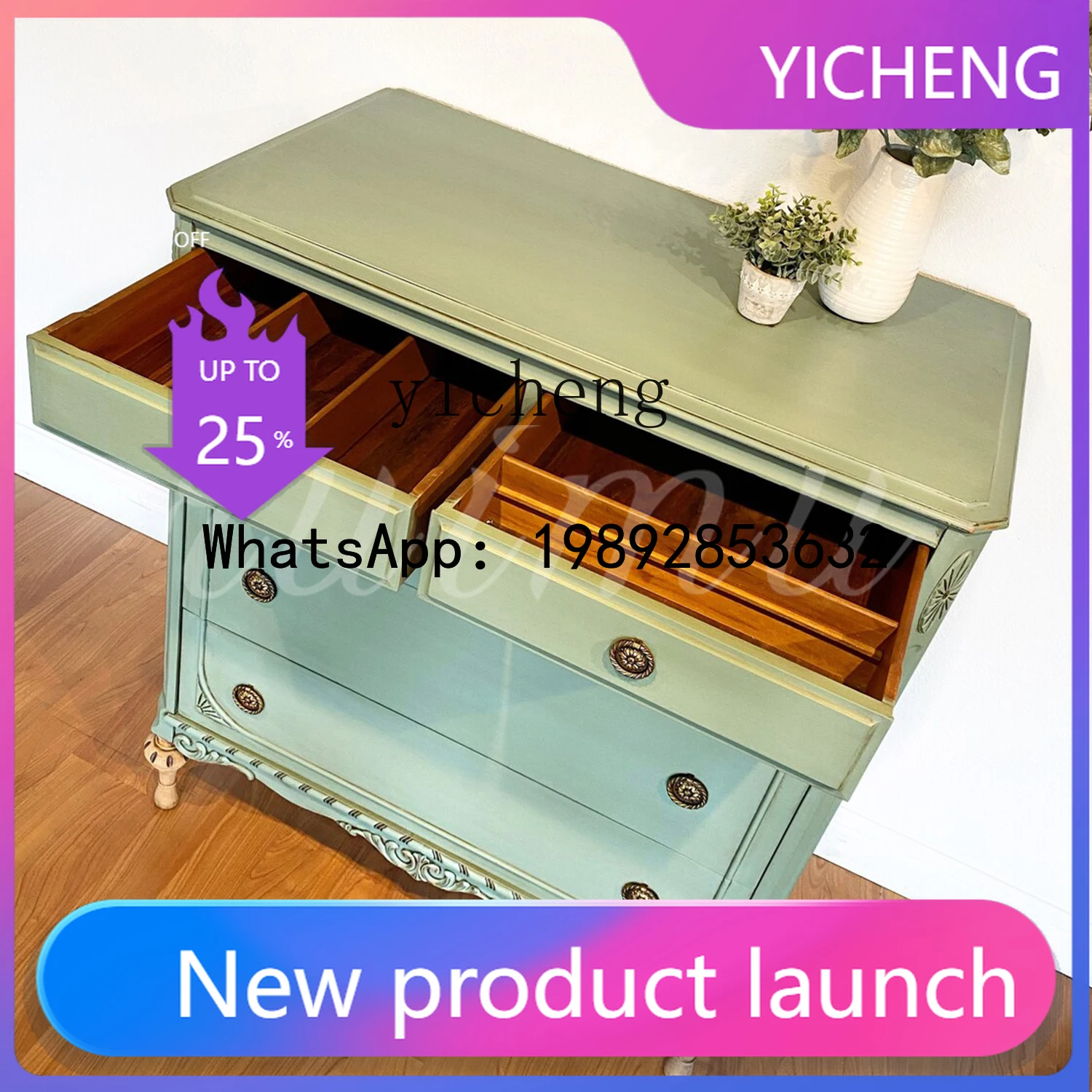 

X9 Country Solid Wood Bedroom Bedside Storage Cabinet Vintage Home Clothing Storage Cabinet