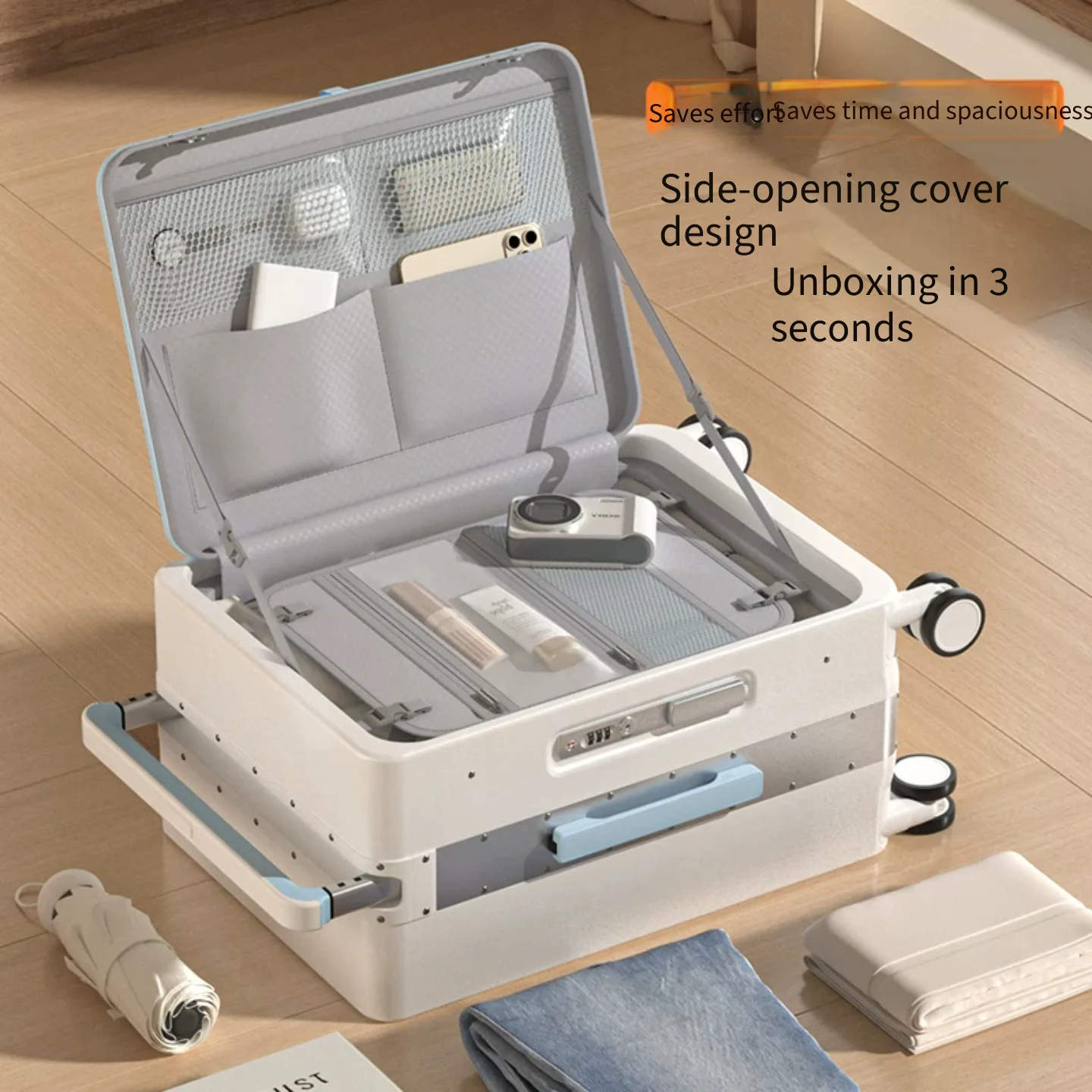 Front‑Opening Wide Pull Rod Trolley Luggage,20 Inch Small Carry‑On Side‑Open Hard Travel Suitcase Unisex Hard Shell Case For Sho
