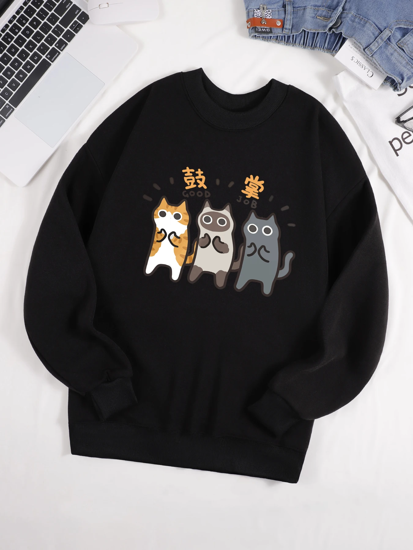 Cat Siamese Printing Womens Sweatshirt Casual Loose Hooded New Soft Fleece Comfortable Hoodies Street Autumn Clothing
