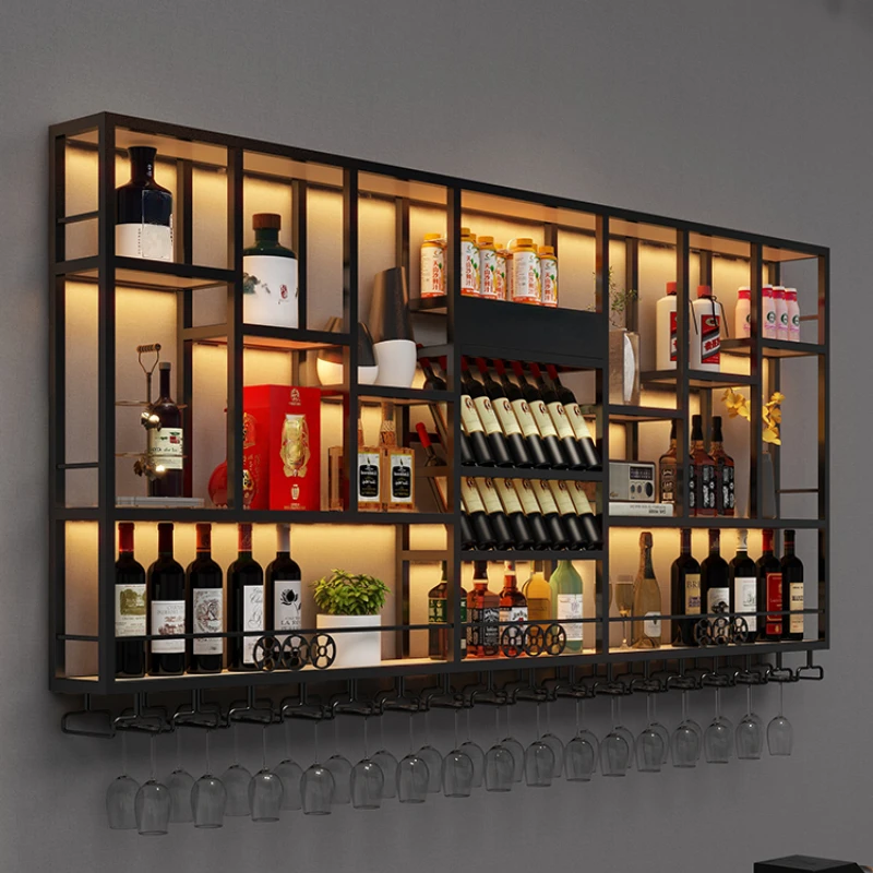 

Industrial Hanging Wine Rack Restaurant Storage Ironwork Modern Creative Bar Cabinet Customized Display Szafka Bar Furniture