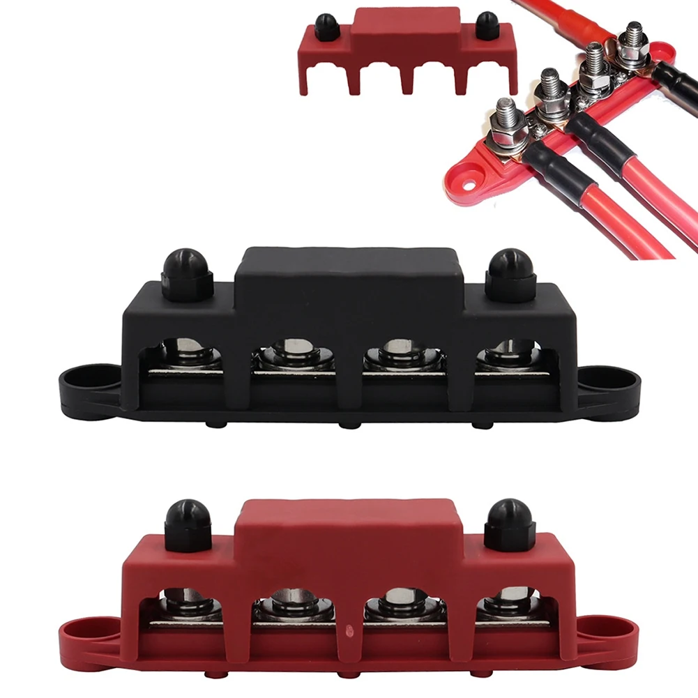 4Pcs M8+M10 250A 4 Post Terminal Studs Busbar Power Distribution Block Busbar Battery Car Rv-Marine Cable Organizer Box