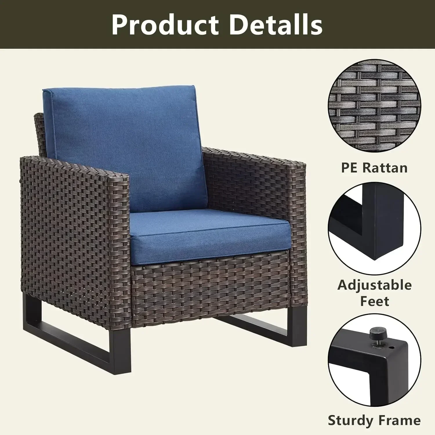 

Горячие продажи: Садовые стулья для патио, уличные стулья из ротанга PE с подушками для террасы, веранды, балкона, заднего двора, сада (Bro)