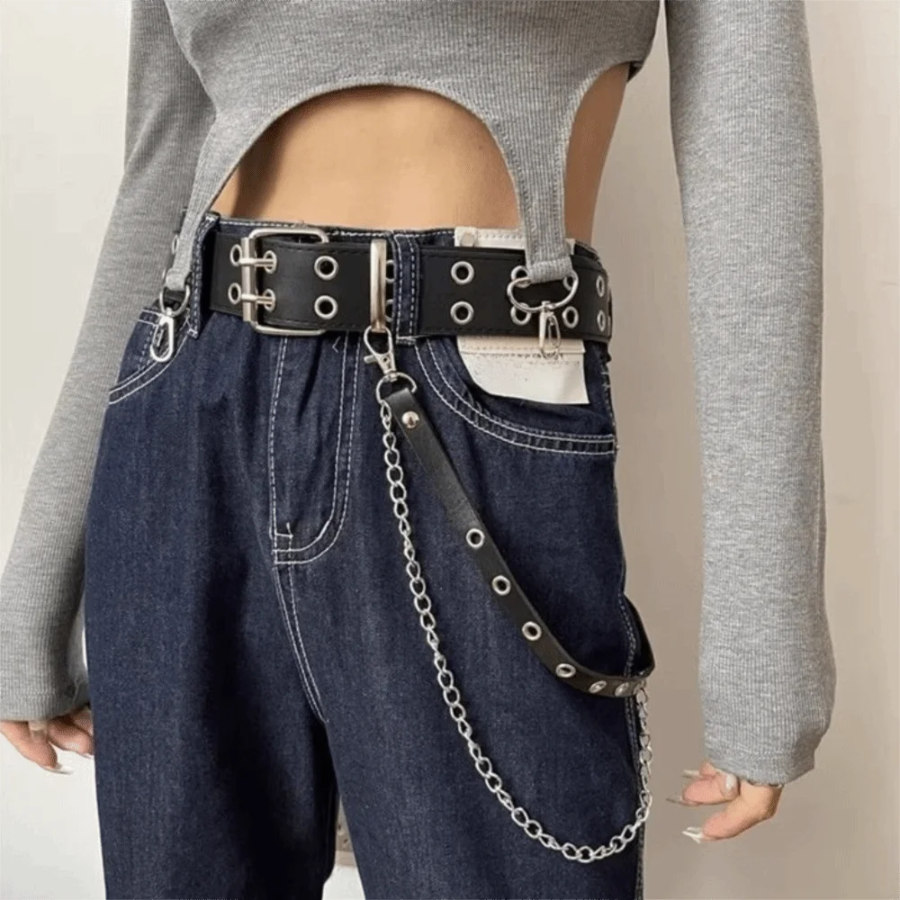 شخصية JK المرأة حزام الخصر الشرير القوطية بولي حزام حزام جلد سلسلة الكورية نمط تنورة حزام دعوى الديكور