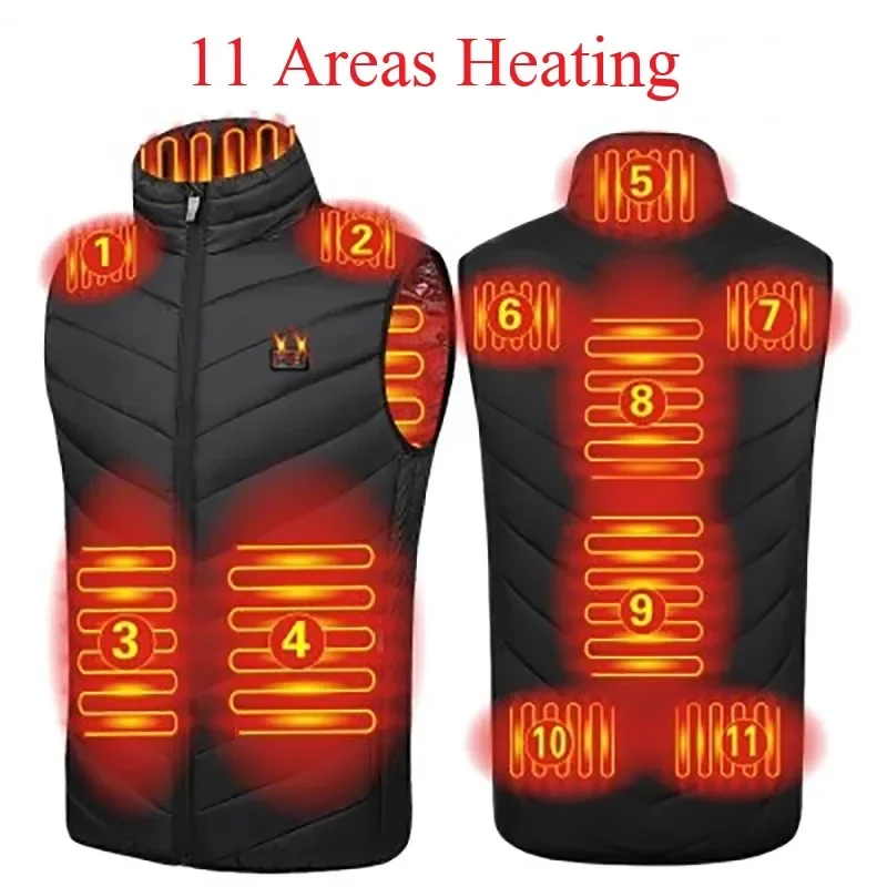 

11 Areas Heated Jacket Fashion Men Women Coat Intelligent USB Electric Heating Thermal Warm Clothes Winter Heated Vest Plus size