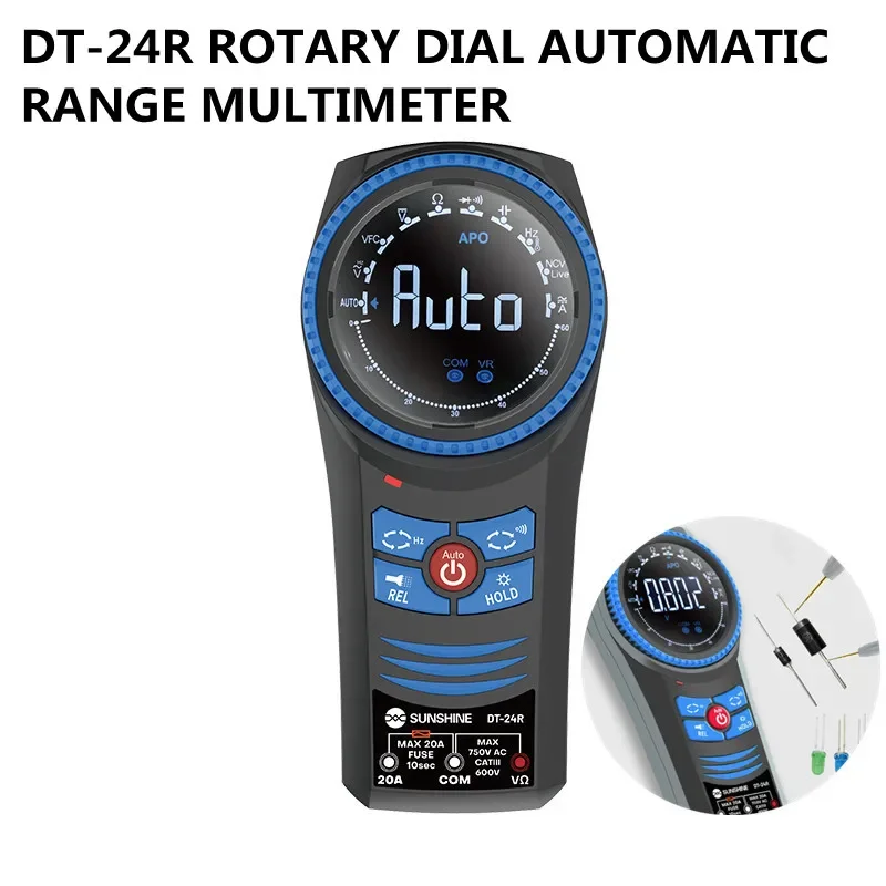 SUNSHINE DT-24R Automatic Range Rotary Multimeter with Color Screen Display AC and DC Voltage Measurement Test Tool