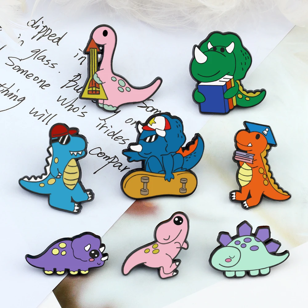 Funny Dinosaur Family Pins Badge for Kids Cartoon Dr. Dinosaur Enamel Hip-hop Skateboard Anime Characters Brooch Fashion Jewelry