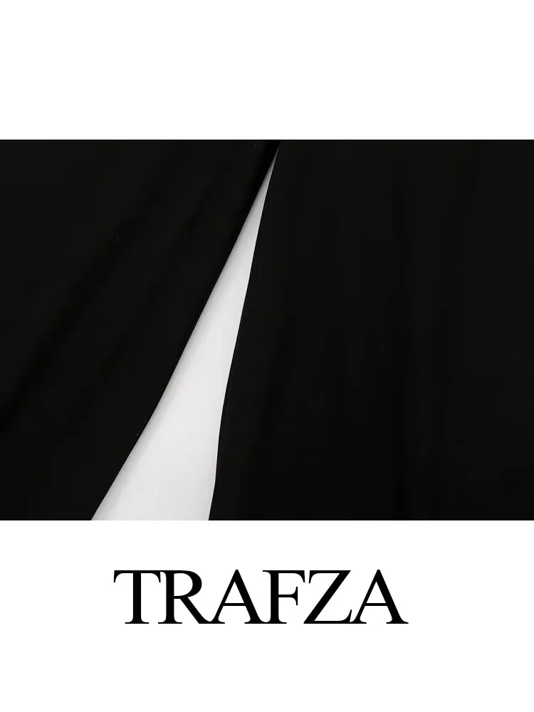 TRAFZA Summer Women Fashion Retro Solid Color Elastic Waist Bead Cloth Soft Straight Loose Wide Leg Pants 3 Colors Street Wear