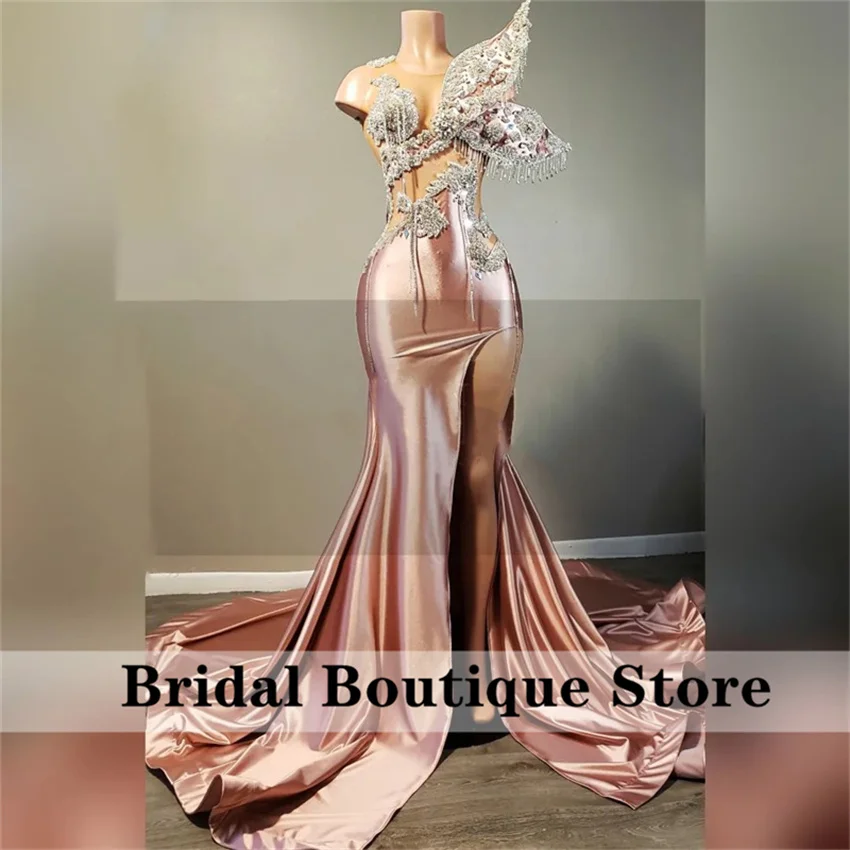 Sparkly Sexy Prom Dress 2024 Beads Crystal Rhinestones Tassels Side Split Birthday Party Gowns Wedding Reception Party Robe