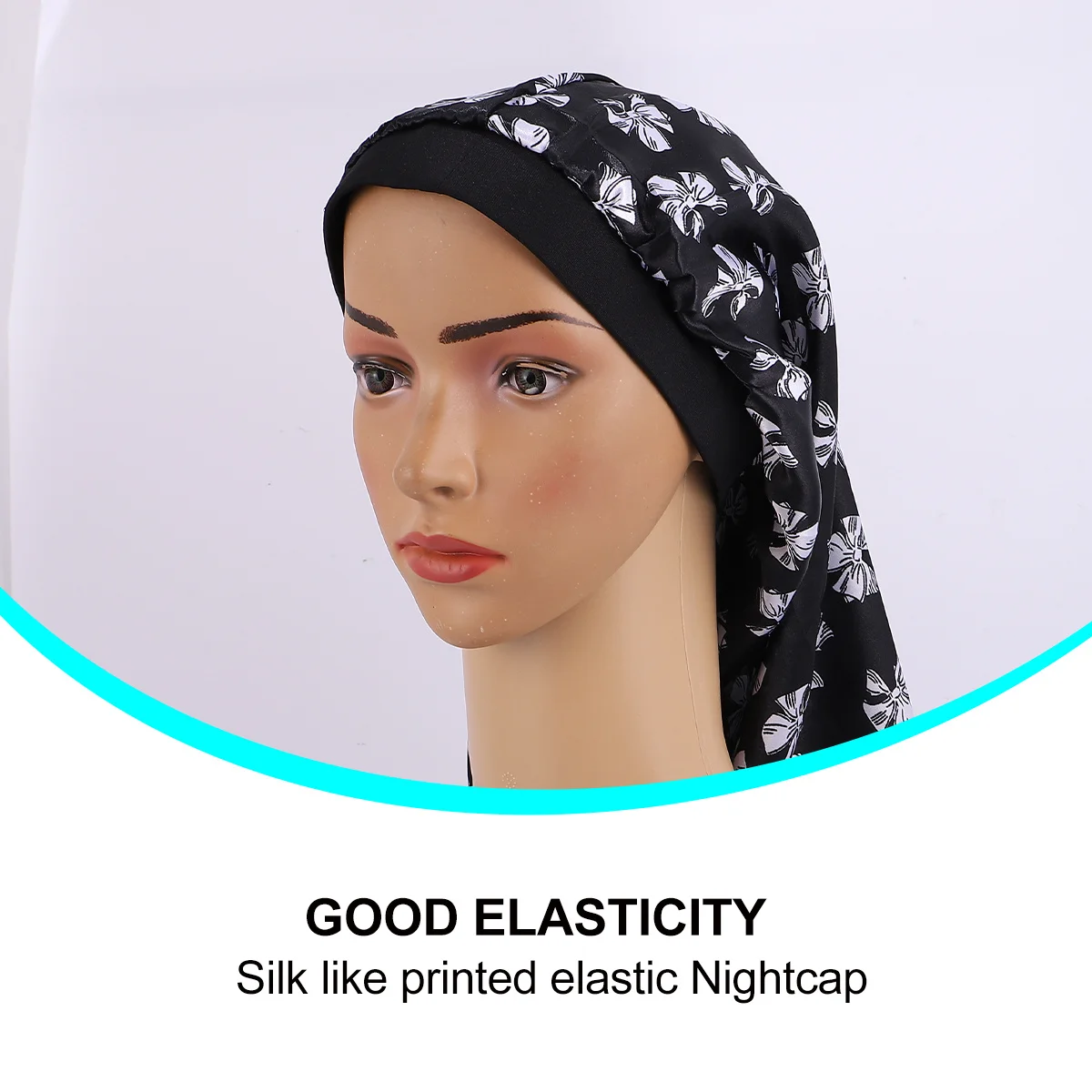 

1PC Wide Brim Beanie Sleeping Cap for Hair Loss Chemotherapy Patients Printed Elastic Black Hat
