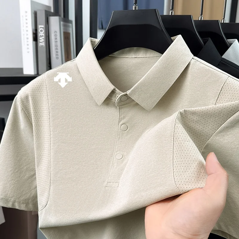 High Quality Men Short-Sleeved Polo Shirt Lapel Button Solid Color Stamp Korean-Style T-Shirt Fashion Hot-Selling Men's Clothing