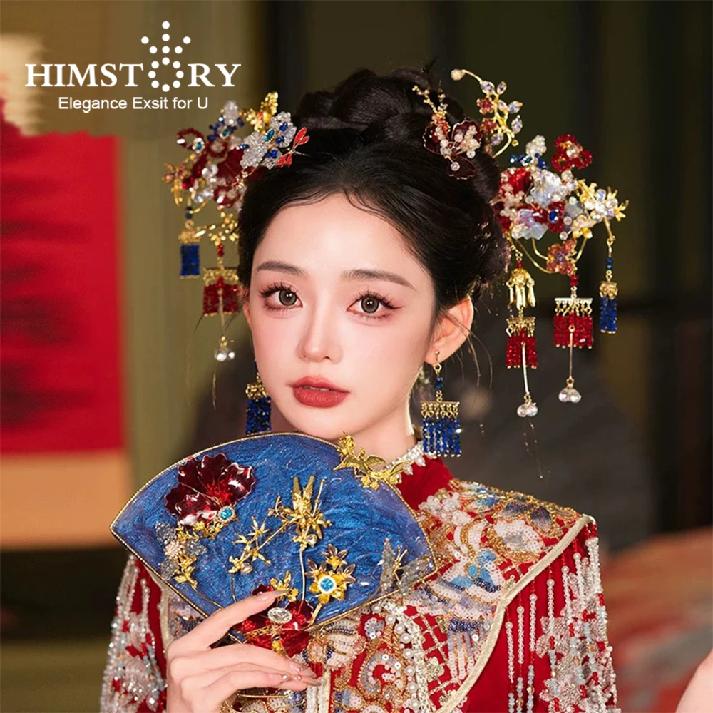 

Красный, синий, китайский ханьфу, корона Феникса, повязка на голову с кисточками для волос, женские повязки для волос, аксессуары для волос, корона, украшения для волос, тиара