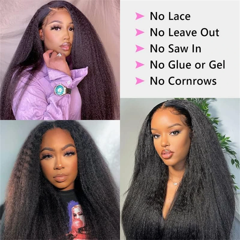 Kinky Straight V Part Wigs  Machine Made 180% Density for Black Women Natural Color Real Human Hair Wigs V Part Wigs