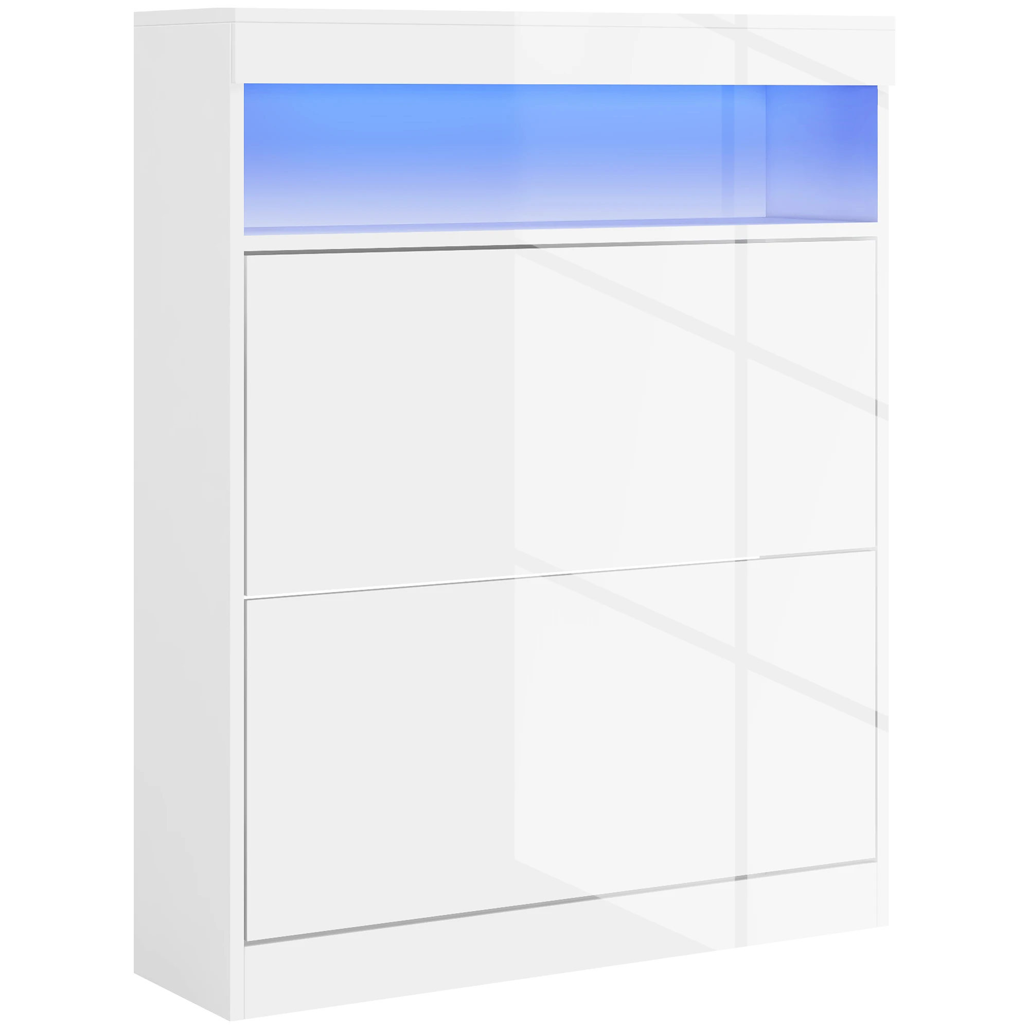 HOMCOM Mueble Zapatero de Recibidor con Luces LED  80x24x99,5cm Blanco Brillante
