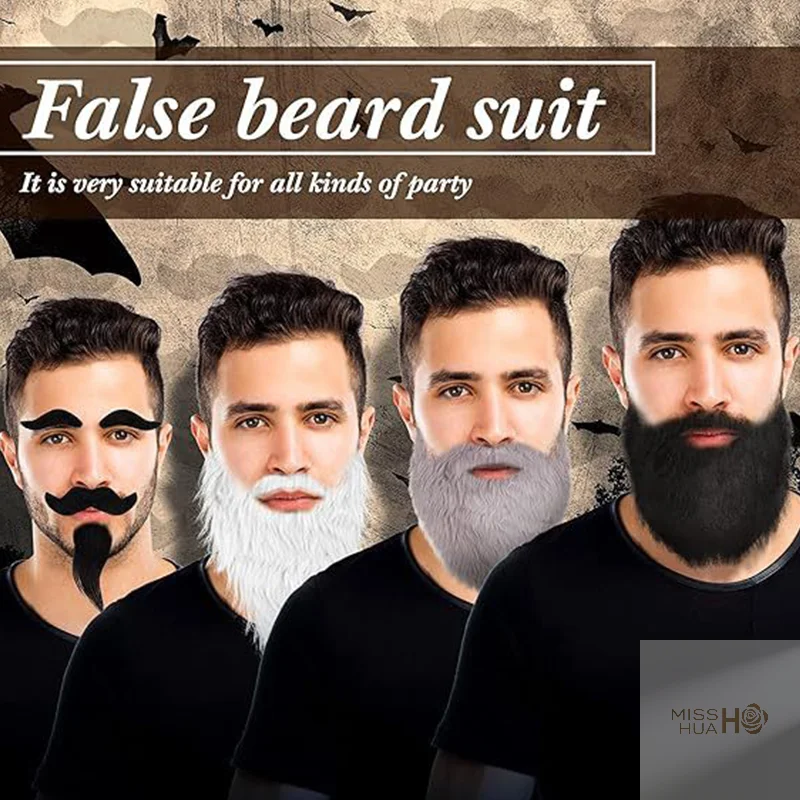 HUA HUA nepbaard aankleden met elastisch touw gezichtshaar cosplay nep snor voor toneelvoorstelling vakantie maskerade feestelijk