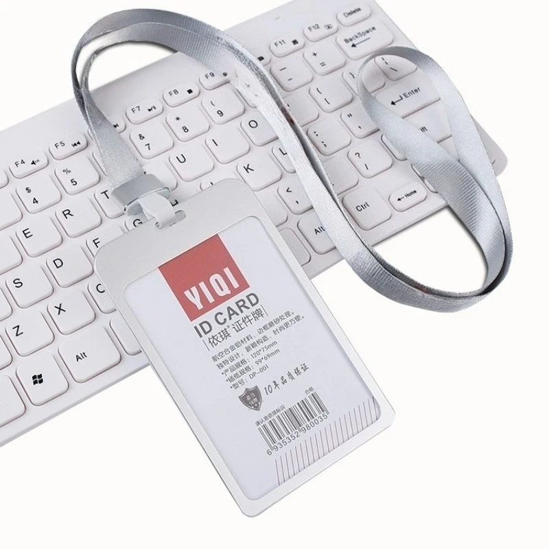 1 Set Aluminum Alloy ID Card Cover with Lanyard Badge Holder Metal ID Pass Working Permit Case Badge Sleeve Protector