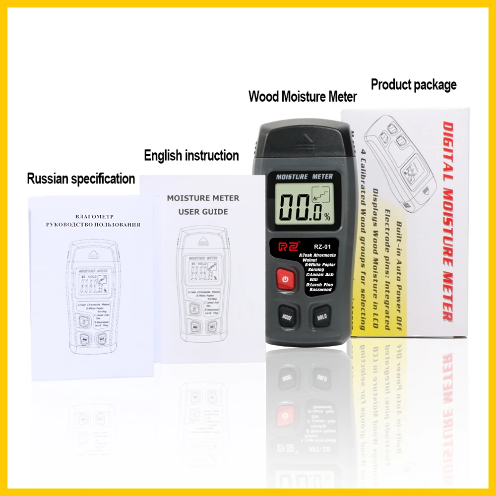 RZ Wood Moisture Meter Hygrometer Timber Damp Detector Tree Density Digital Wood Humidity Tester