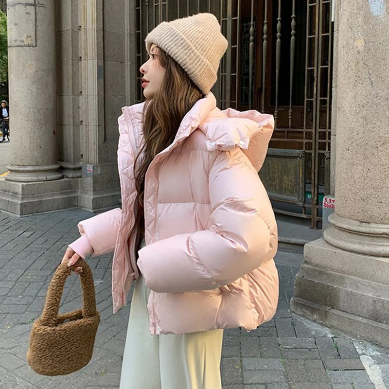 High Street Down Cotton Cropped Parkas Women 2024 Winter Fashion Hooded Thickened Puff-Feel Bread Jacket Woman Korean Coats