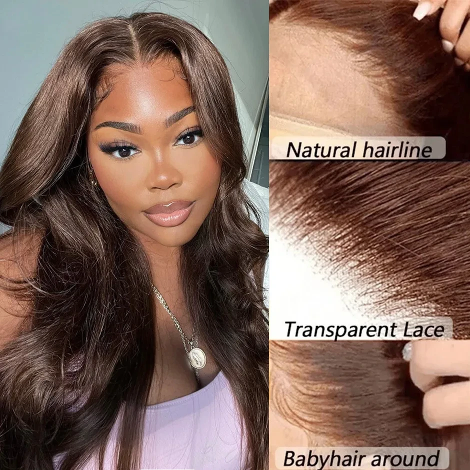 13x4 Chocolate Brown Body Wave Lace Front Wigs Human Hair 13x4 Transparent Lace Frontal Wig Pre Plucked Brown Bleached Wigs