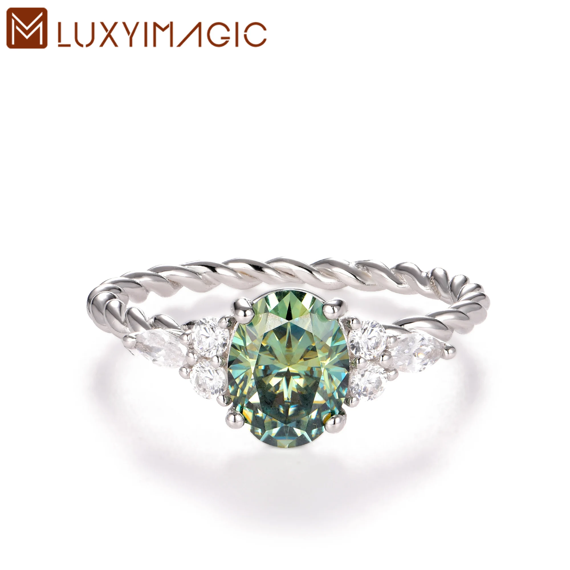 Anillos de compromiso de moissanita de corte ovalado cian Luxyimagic de 1,5 quilates para mujer, Plata de Ley 925 para fiesta, regalos de Navidad, joyería fina