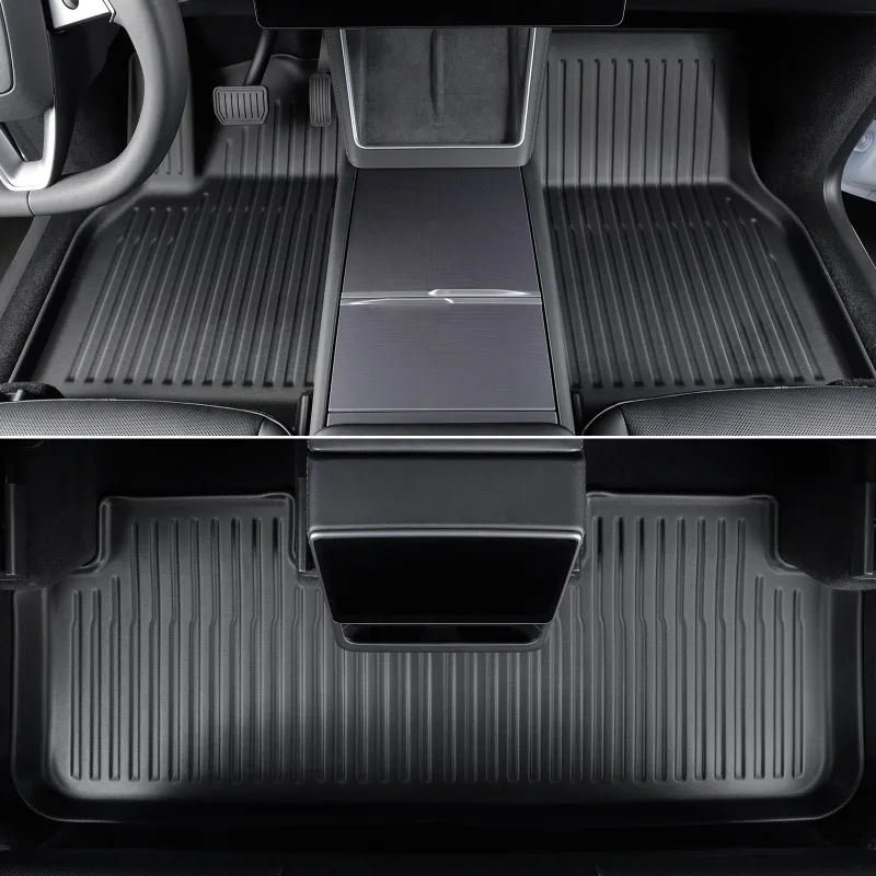 Fußmatten für Tesla Model Y 5-Sitzer, Modelljahr 2025+, Juniper Autoteppiche, TPE-Fußmatten mit Türschwellenschutz, Schwarz – Detail 2