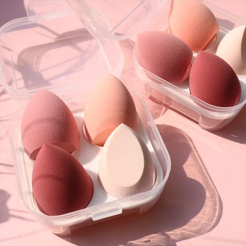 4pcs Makeup Sponge with Storage Box Puff Dry and Wet Combined Makeup Cosmetic Egg Foundation Powder Puff Bevel Cut Makeup Sponge