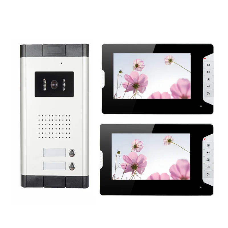 2 หน่วยการรักษาความปลอดภัยภายในบ้านวิดีโออินเตอร์คอม IR กล้อง 7''นิ้วจอภาพโทรศัพท์ประตูแบบมีสายออดสปีกเกอร์โฟนระบบอินเตอร์คอม