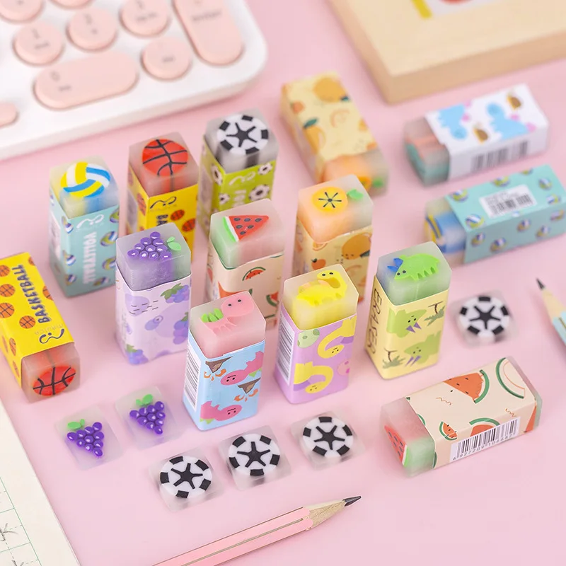 3 pcs/lot Colorful Cartoon Pattern Rubber Eraser Cute Erasers for Kids Stationery Gift Prizes School Supplies Cute Stationer