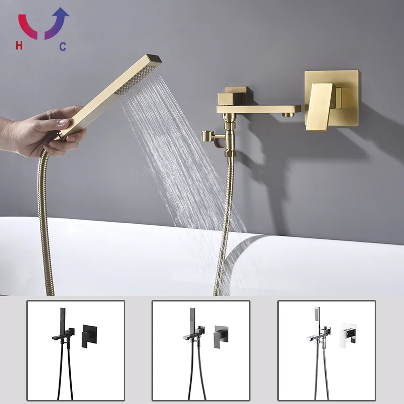 

Grey Bathtub Shower Faucet Wall Mounted Brass Swivel Bathtub Spout With Hand Shower Bathroom Hot And Cold Bathtub Shower Faucet
