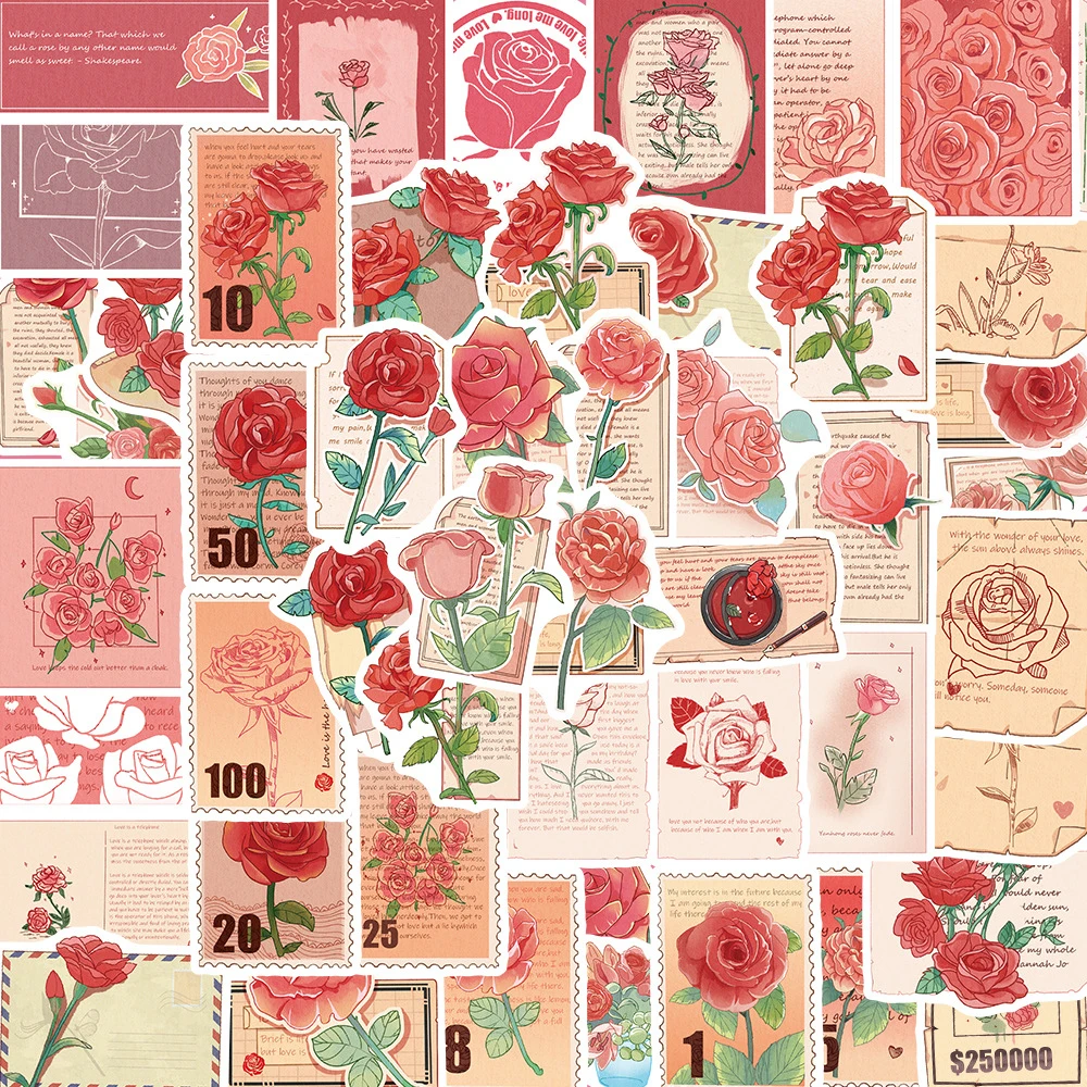 

10/30/50pcs Vintage Cartoon Rose Letter Art Stickers Aesthetic Graffiti Sticker DIY Water Bottle Phone Luggage Retro Decals Gift
